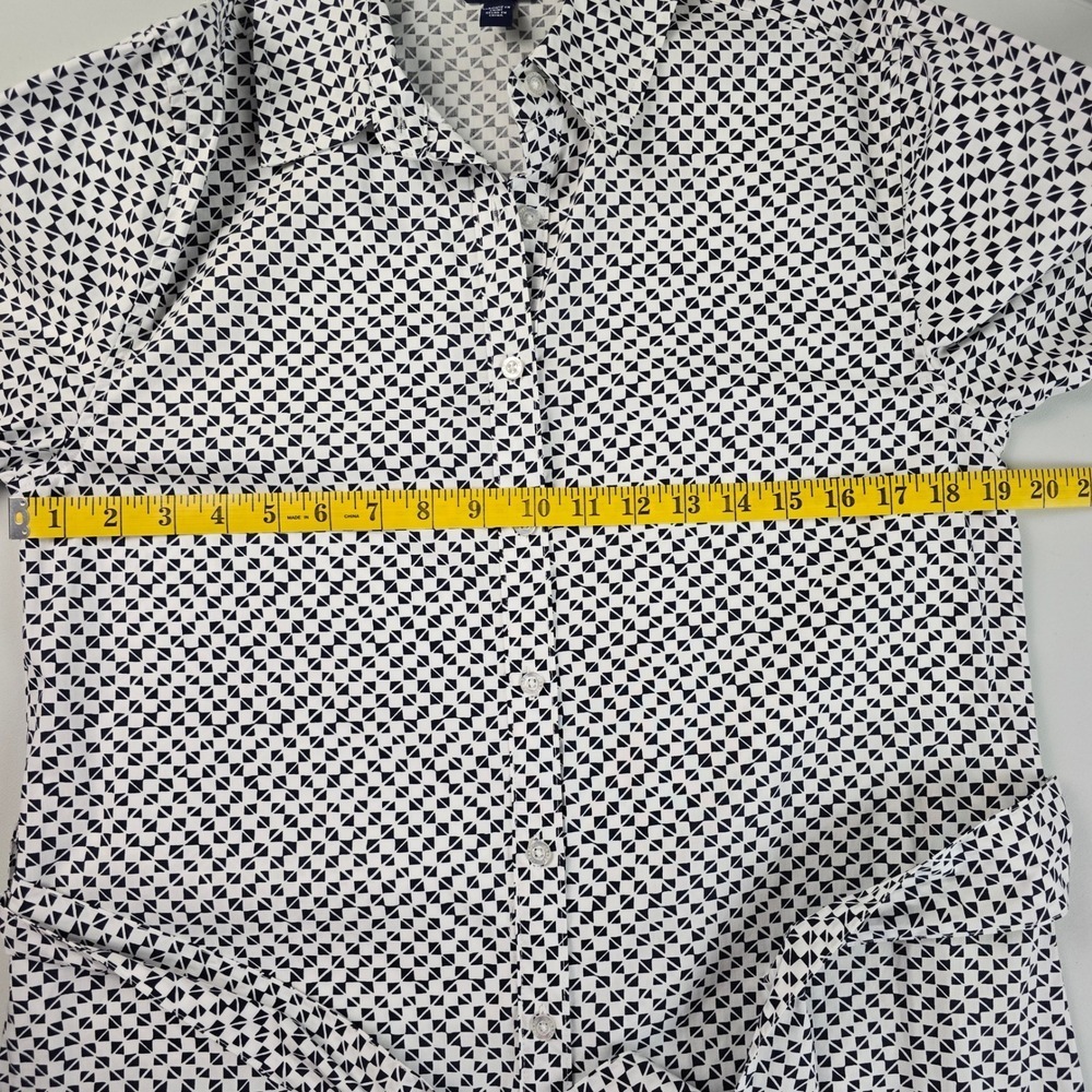 CHAPS Women's Geometric Shirt Dress Tie Waist Ruffle Hem Cotton Black White M - Picture 13 of 16